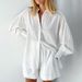 Hollow jacquard niche French long-sleeved suit shirt shorts casual women's design white_desvips.com