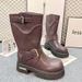 Big Head Paris Retro High Tube Knight 2025 New Belt Buckle Venom Thick Sole Motorcycle Genuine Leather Boots_desvips.com