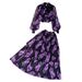 Women's Clothing light mature style, lantern long sleeves, bowknot, loose printed chiffon shirt, two-piece suit, high waist skirt_desvips.com