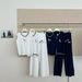Summer College Style Color Block Short Sleeve Knitted Cardigan Sleeveless Round Neck Slim Fit Long Pants Three-Piece Set_desvips.com