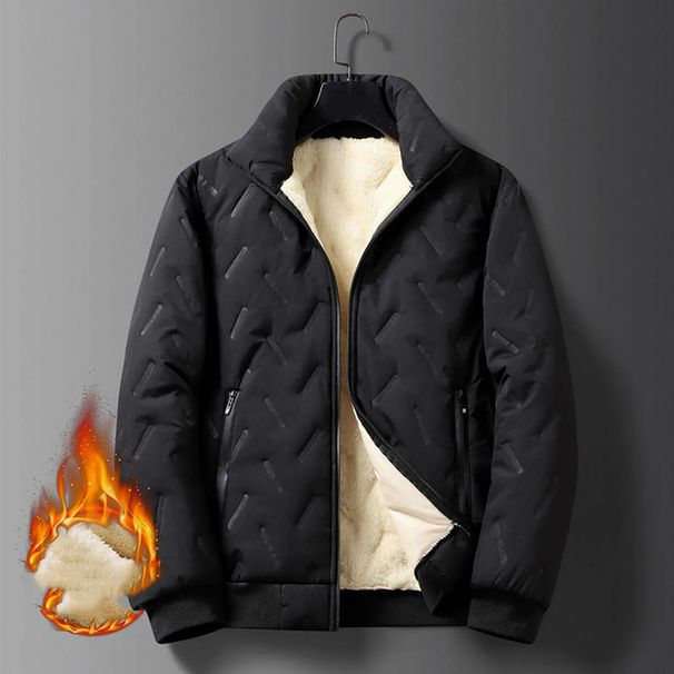 Men's Lamb Fleece Autumn Winter Casual Short Cardigan Coat Simple Comfy Solid Color Small Stand Collar Zipper Jackets_desvips.com