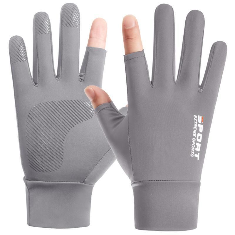 Cycling Gloves Ice Silk Gloves Men's Summer Leaking Two Fingers Takeaway Cycling Driving Outdoor Sun Protection Thin Gloves_desvips.com