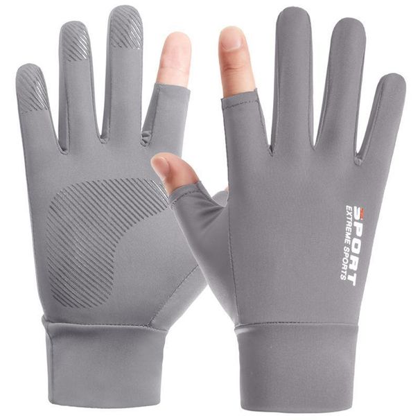 Cycling Gloves Ice Silk Gloves Men's Summer Leaking Two Fingers Takeaway Cycling Driving Outdoor Sun Protection Thin Gloves_desvips.com