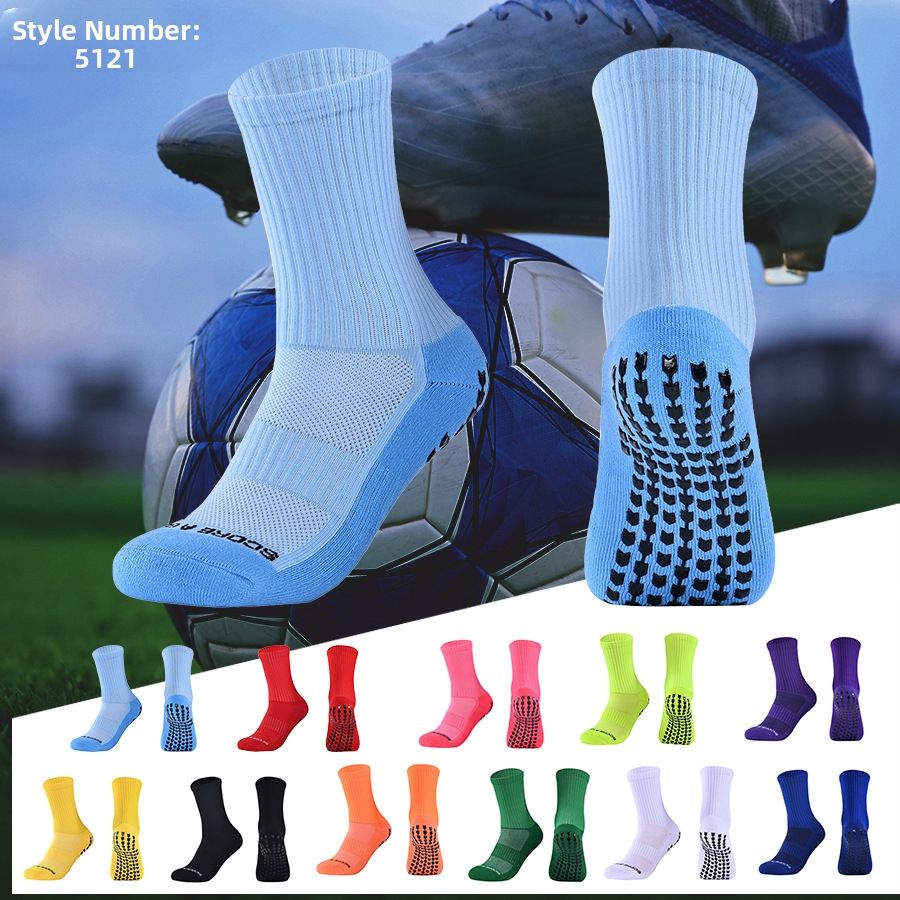 Towel Bottomed Soccer Socks 5121 mid Calf Adhesive Dots Non-Slip Friction Resistant Breathable Sports Training Competition Socks for Men And Women_desvips.com
