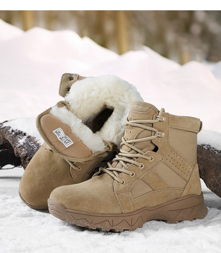 Men's Wool Snow Men's Padded Thickened Warm Cotton Shoes Fur One High-top Cold Boots_desvips.com