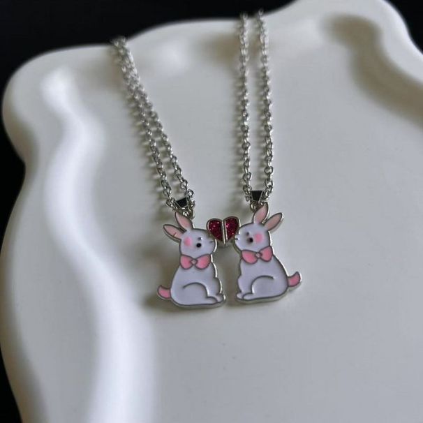 Cross-border Easter Best Friend Alloy Enamel Cute Rabbit Magnetic Pendant Necklace Set Creative Holiday Gift_desvips.com