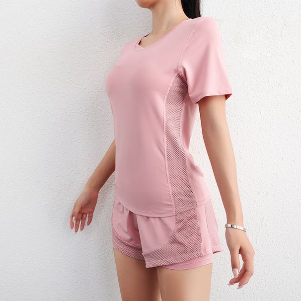 Summer Ice Silk Fitness Yoga Shirt For Women, Trendy T-Shirt, Moisture-Wicking Short Sleeve Mesh Breathable Quick-Dry_desvips.com