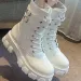 Thick Bottom Lace Up British Style Plush Insulation Patent Glossy Leather Motorcycle Boots Women Cool_desvips.com
