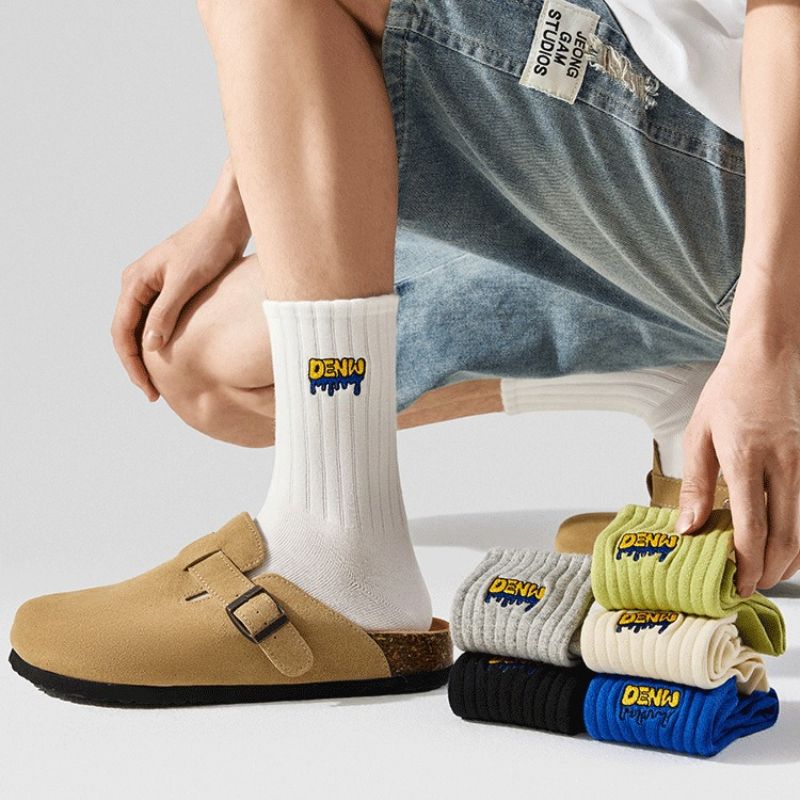 6 Pairs Spring Autumn Sports All Antibacterial And Odorous Youth Cotton Large Size Letter Men's Middle Socks_desvips.com