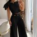 Women's Fashion Solid Color Single Room Petal Sleeve High Waist Temperament Pants Suit For Women_desvips.com