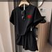 2025 Summer Loose Casual Sports For Women, Embroidered Heart Design, Youthful Gray Short-Sleeve T-Shirt And Shorts_desvips.com