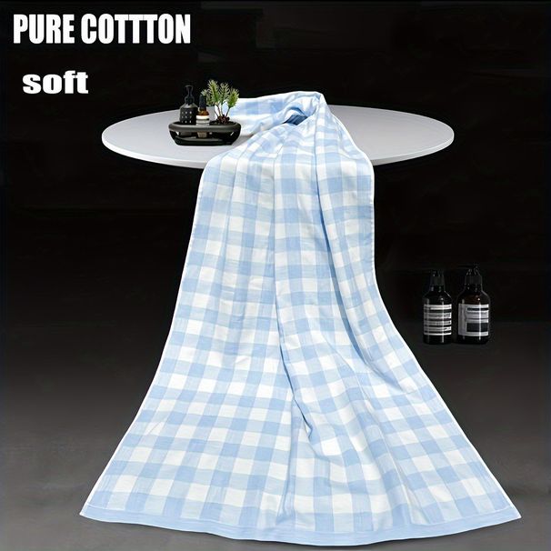 Swimming Towels Checkered Bath Towel Pure Cotton Untwisted Yarn Soft Antibacterial Double Layer Baby Standard Gauze Bath Towel Cover Blanket_desvips.com