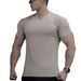 Summer New Men's Sports Casual Fitness Running Workout Solid Color Elastic Quick-dry V-neck Short-sleeve T-shirt_desvips.com