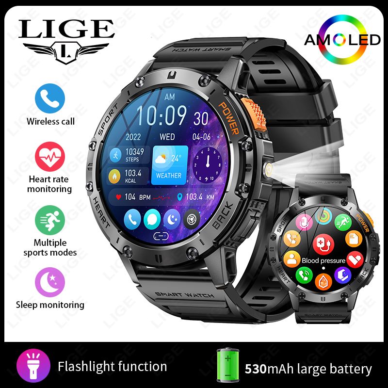 2025 Outdoor Smartwatch Men 1.43" AMOLED HD Screen 530mAh Battery Sports Fiess Tracker Bluetooth Call LED Lighting Smart_desvips.com