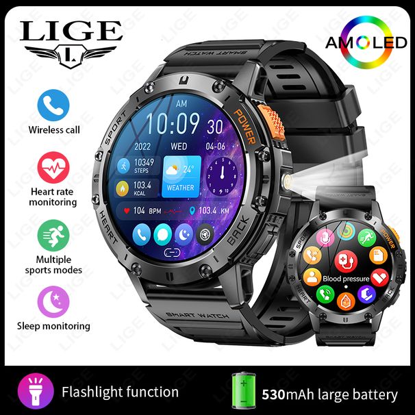 2025 Outdoor Smartwatch Men 1.43" AMOLED HD Screen 530mAh Battery Sports Fiess Tracker Bluetooth Call LED Lighting Smart_desvips.com