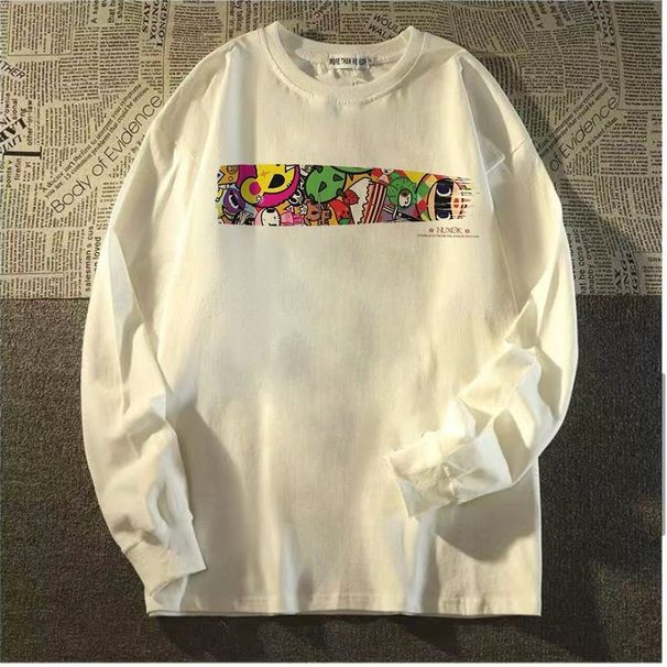 100% Cotton American Style Little Devil Print Cuffed Long Sleeve T-Shirt For Women Men, Autumn And Winter 2024 New Top_desvips.com