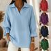 RL Inspired Women's V-Neck Collared Shirt, 3/4 Ruffle Sleeve Blouse, Loose Fit Casual Top, Breathable For Everyday, Office & Weekend Wea Maglia Donna _desvips.com