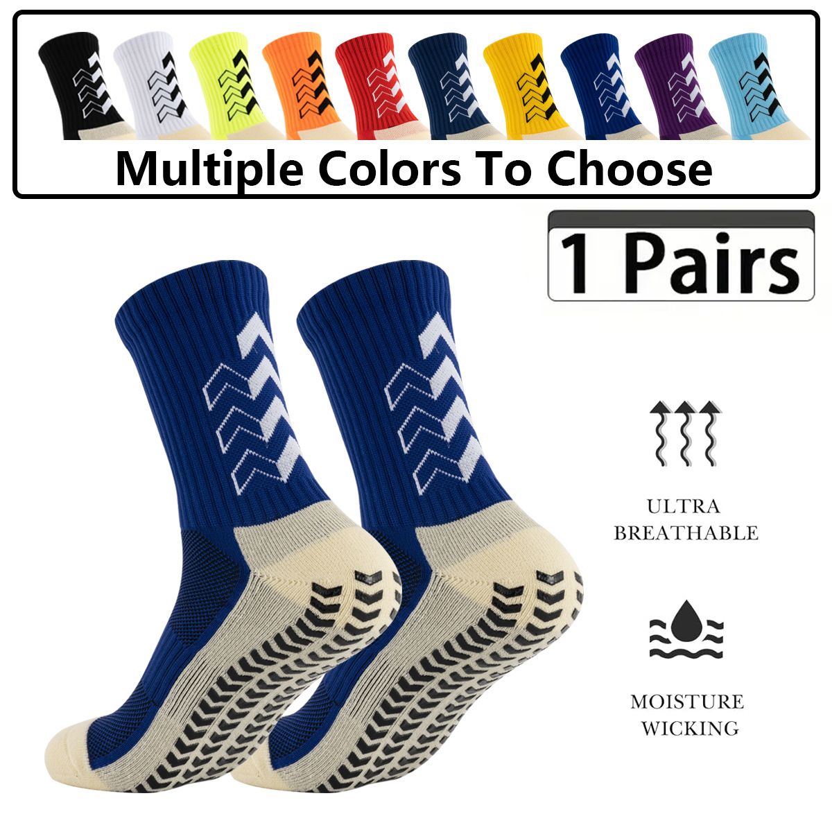 Men's Football Socks With Cushioned Sole, Moisture-Wicking, Anti-Slip Grip & Massage Texture – Mid-Crew Athletic Socks For Soccer & Sports_desvips.com