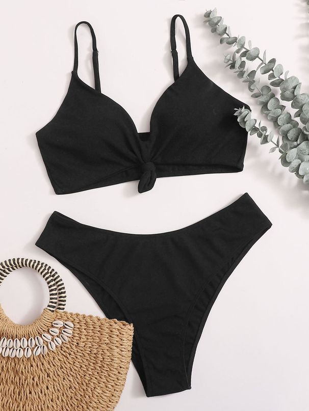 Plus Size High Waist Bikini Set - Sexy Backless Swimwear For Women (Tummy Control Solid Color Adjustable Ties)_desvips.com