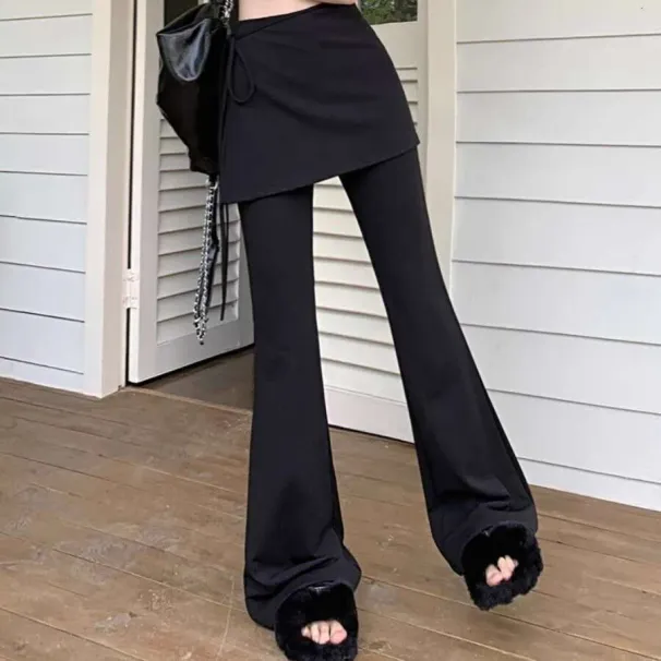 Black High-Waisted Summer Casual Women, Designed For A Slimming Effect, Loose Fit, Long Flared Pants, Bootcut Pants_desvips.com