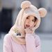 LazyZoom Cute Bear Mask Integrated Ear Protection Autumn Winter Cycling Warm Pullover Large Capacity Ski Helmet Plush Hat_desvips.com