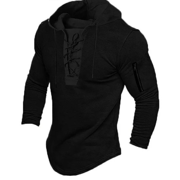 Men's Hoodie Sweatshirt Solid Color Belted Casual Spring Autumn Sportswear Hooded DL24 Training Set From Mainland China_desvips.com