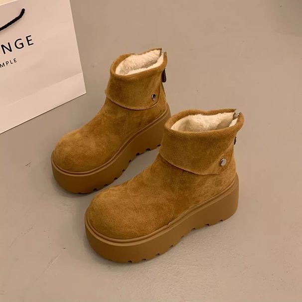 Thick-Soled Height-Increasing Snow For Women Martin 2025 New Winter Fleece-Lined Warm Short Boots Big-Toe_desvips.com