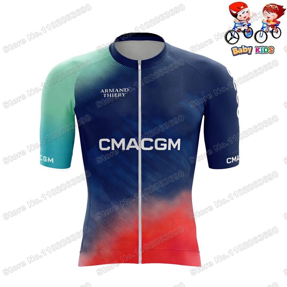 New Kids Team CMA-CGM 2026 Jersey Set France Tour Boys Girls Cycling Clothing Summer Children Road Bike Shirt Suit Pants_desvips.com