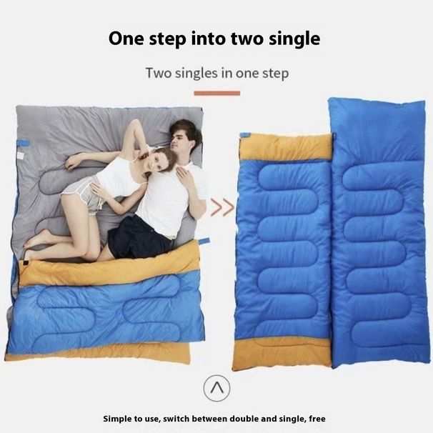Double Sleeping Bag For Adults, Outdoor Autumn And Winter Thickened Couple Camping Four Seasons Cold-Proof Car Portable_desvips.com