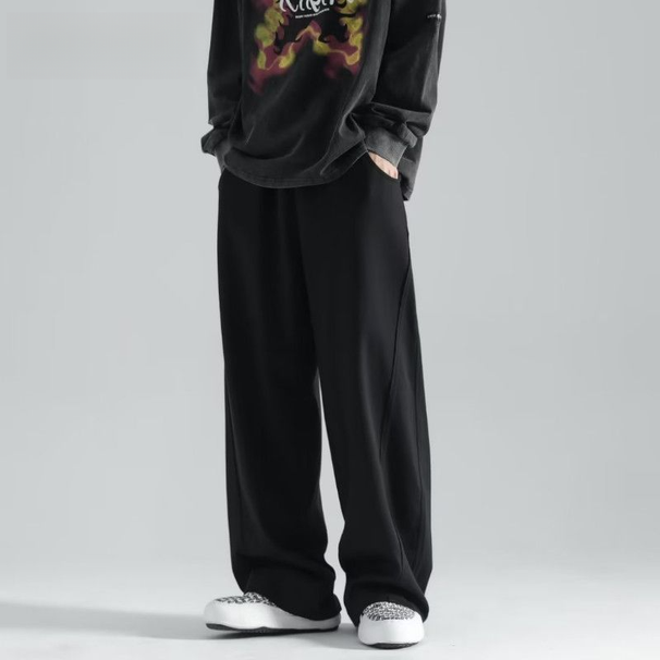 Zhuangji Summer Thin Men's Trendy Wide-Leg High Waist Floor-Length Nine-Point Straight Casual Pants Loose Fit Trousers_desvips.com