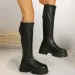 Women Thick For Long Platform Sole Heels Womens Winter Motorcycle Knee High Boots Punk Elastic Ladies Shoes 2_desvips.com