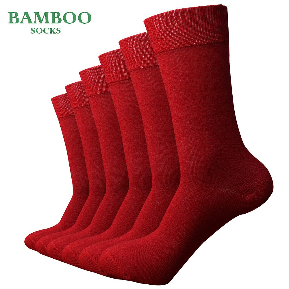 Match-Up Men Bamboo Red Breathable Anti-Bacterial Man Business Dress Socks (6 Pairs/Lot)_desvips.com