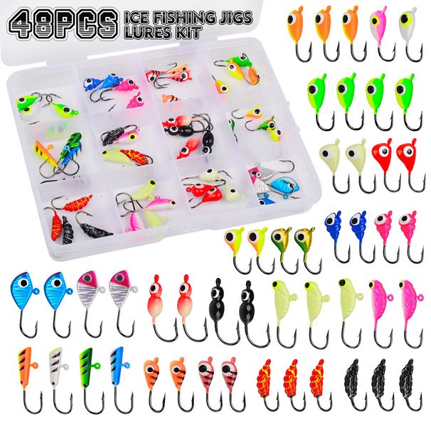 Lure Micro Ice Luminous Root Hook Set Silkworm Mini Lead Head Winter Fishing Hooks 48pcs_desvips.com