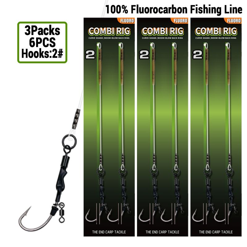 6PCS/10PCS Ronnie Rig 3 Styles Carp Rigs 4 Hook Sizes: 2#, 4#, 6#, 8# - Fluorocarbon Fishing Line, Quick Change Swivel & Bait Sc_desvips.com
