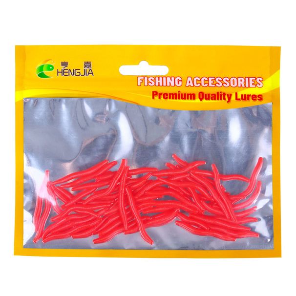 50pcs/Ultra‑Realistic Soft Bait Earthworm Lures, Red Worms For Lure Fishing, Freshwater Bionic Worms_desvips.com