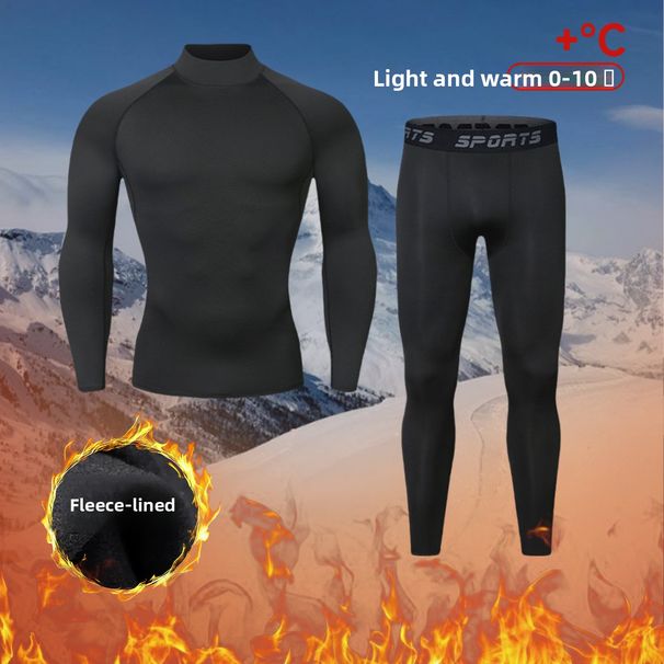 Fleece-Lined Running Sportswear Set For Men Outdoor Skiing Hiking Mountaineering Base Layer Thermal Underwear Quick-Dry_desvips.com