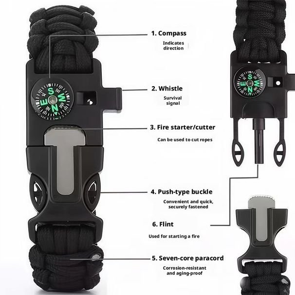 Outdoor Braided Bracelet Survival Whistle Blade Flint Large Compass Seven-Core Paracord_desvips.com