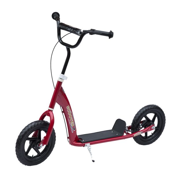 Trottinette Enfant Patinette Pneus 30 Cm Hauteur Guidon Réglable Poignée Frein Et Béquille Acier Pour Enfants À Partir De 5 Ans Rouge_desvips.com