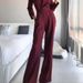 Women's long skirt jumpsuit slanted placket mid-waist temperament commuting jumpsuit_desvips.com