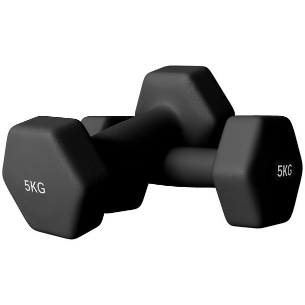 Set 2 Manubri Esagonali Da 2x5 Kg In Metallo E Plastica Con Impugnatura Antiscivolo, 20x9x9 Cm, Nero_desvips.com