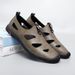 Breathable sandals, trendy new 2024 summer bean perforated leather shoes, soft leather, men's beach versatile,_desvips.com