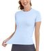 Women's Short Sleeve Seamless Workout Tops Breathable Gym Shirts For Yoga Athletes Soft Athletic Shirts_desvips.com