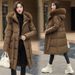 Women's Long Hooded Down Coat With Belt, Thickened Warm Winter Jacket, Fashionable Loose Fit Overcoat With Faux Fur Trim_desvips.com