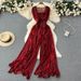 Women's temperament square collar sleeveless jumpsuit summer new style waist slimming loose wide leg pants_desvips.com