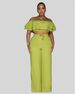 Women's clothing new style suit temperament one shoulder ruffled short top wide leg trousers suit_desvips.com