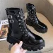 Thick Bottom Lace Up British Style Plush Insulation Patent Glossy Leather Motorcycle Boots Women Cool_desvips.com