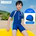 Boys And Girls One-piece Children's Short-sleeved Diving Hot Spring Swimming Set Cute Color Matching Professional_desvips.com