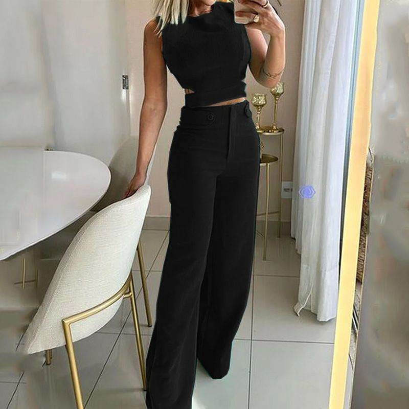 Women's fashion casual slim temperament solid color button suit pants_desvips.com