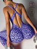 Women's Leopard Print Crossback Seamless Onesie Yoga Fitness Running Tights_desvips.com