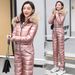 Women's Winter Jacket With Faux Fur Hood, Long Puffer Coat, Shiny Ski Coat, Slim Fit, Detachable Hood, Warm Polyester Filling_desvips.com